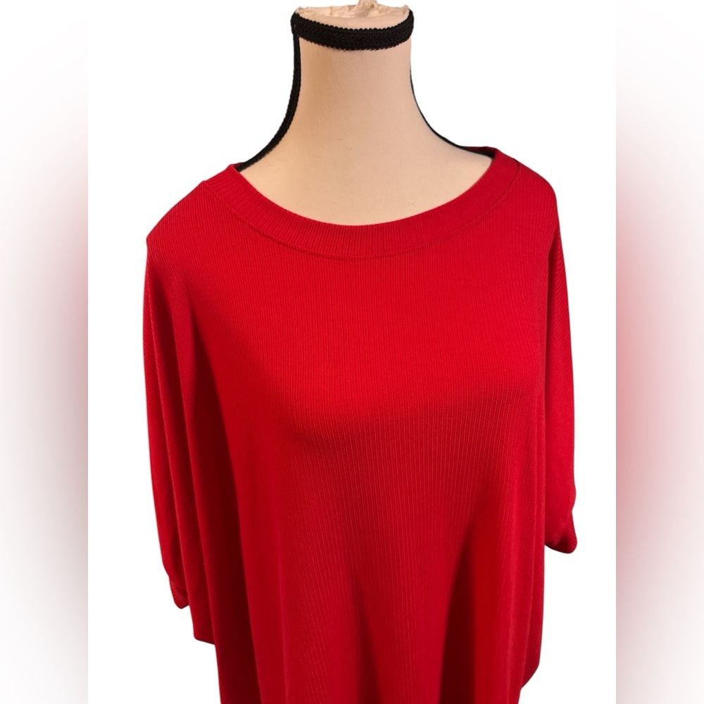 Vibrant Red Women's Tunic Top with Dolman Sleeves - Picture 2 of 7